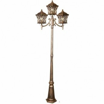 Уличный трехрожковый светильник на столбе ELEKTROSTANDARD CASSIOPEYA F/3 IP44 черное золото Уличный трехрожковый светильник на столбе ELEKTROSTANDARD CASSIOPEYA F/3 IP44 черное золото